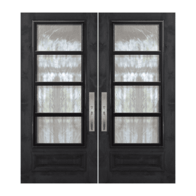 1-Lite over 1-Panel Unique Mahogany Exterior Double Door Slabs – 3/4 Lite Urban Steel Grille