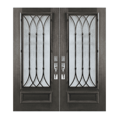 1-Lite over 1-Panel Iron Accents Mahogany Exterior Double Door Slabs – 3/4 Lite Warwick Wrought Iron DoorCraft