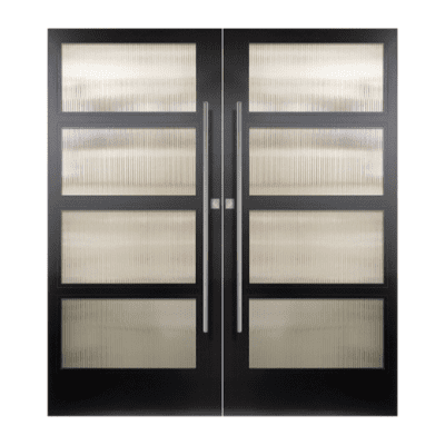 4-Lite Midcentury Modern Smooth Fiberglass Exterior Double Door Slabs – 4 Block Smooth NP-Series