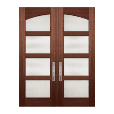 4-Lite Classic Mahogany Exterior Double Door Slabs – Continental Arch – True Divided Lite