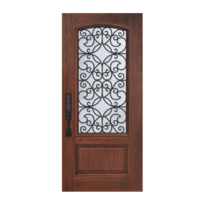 1-Lite over 1-Panel Classic Stainable Fiberglass Exterior Single Door Slab – Arch Lite – Florence Grille Between Glass