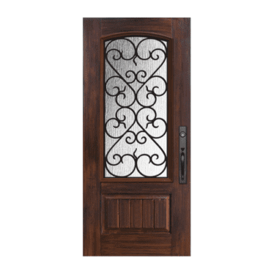 1-Lite over 1-Panel Classic Stainable Fiberglass Exterior Single Door Slab – Arch Lite – Palermo Grille Between Glass