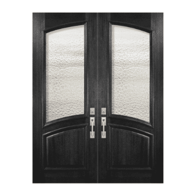 1-Lite over 1-Panel Classic Mahogany Exterior Double Door Slabs – Arch Lite & Rail – Raised Moulding