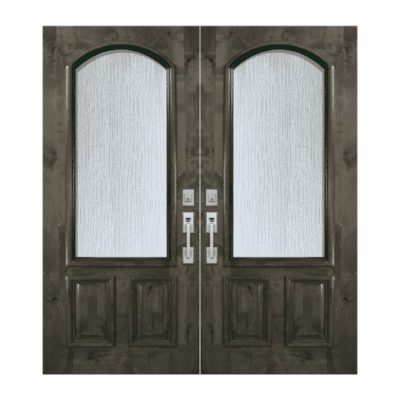 1-Lite over 2-Panel Farmhouse Knotty Alder Exterior Double Door Slabs – Arch Lite Estancia Knotty Alder