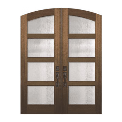 4-Lite Classic Mahogany Exterior Double Door Slabs – Arch Top Continental – True Divided Lite