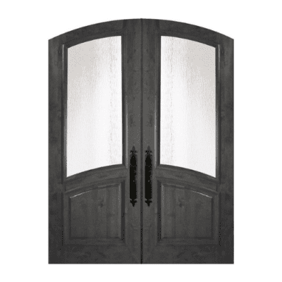 1-Lite over 1-Panel Classic Mahogany Exterior Double Door Slabs – Arch Top & Rail – Raised Moulding