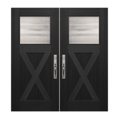 1-Lite Craftsman Mahogany Exterior Double Door Slabs – Simulated Divided Lite – X Panel