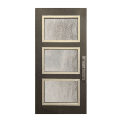 3-Lite Midcentury Modern Stainable Fiberglass Exterior Single Door Slab – Modern/Contemporary Continental 3-Lite