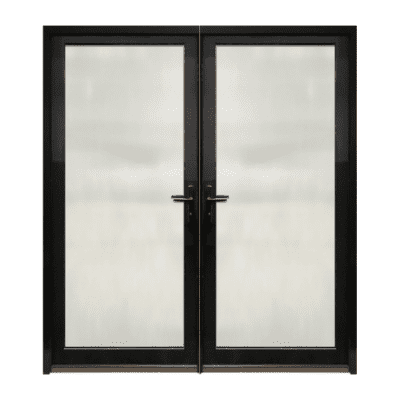 Full-Lite Midcentury Modern Smooth Fiberglass Exterior Pre-hung Double Door – NP Series – Simulated Divided Lite – 6’8″