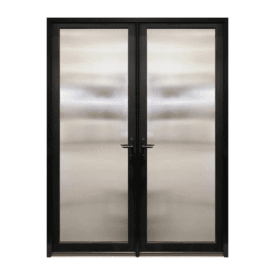 Full-Lite Midcentury Modern Smooth Fiberglass Exterior Pre-hung Double Door – NP Series – Simulated Divided Lite – 8’0″