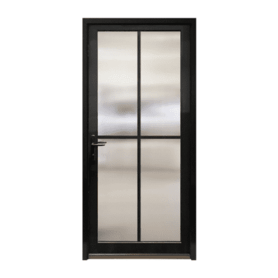 4-Lite Midcentury Modern Smooth Fiberglass Exterior Pre-hung Single Door – NP Series – Simulated Divided Lite – 6’8″