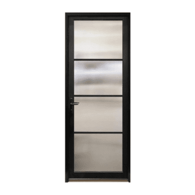 4-Lite Midcentury Modern Smooth Fiberglass Exterior Pre-hung Single Door – NP Series – Horizontal Simulated Divided Lite – 8’0″