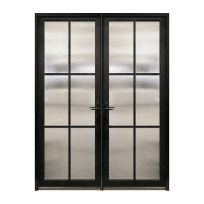 6-Lite Midcentury Modern Smooth Fiberglass Exterior Pre-hung Double Door – NP Series – Simulated Divided Lite – 8’0″
