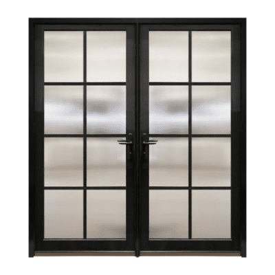 8-Lite Midcentury Modern Smooth Fiberglass Exterior Pre-hung Double Door – NP Series – Simulated Divided Lite – 6’8″