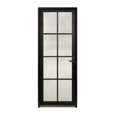 8-Lite Midcentury Modern Smooth Fiberglass Exterior Pre-hung Single Door – NP Series – Simulated Divided Lite – 8’0″