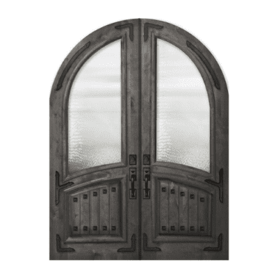 1-Lite over 1-Panel Farmhouse Knotty Alder Exterior Double Door Slabs – Round Top & Arch Rail