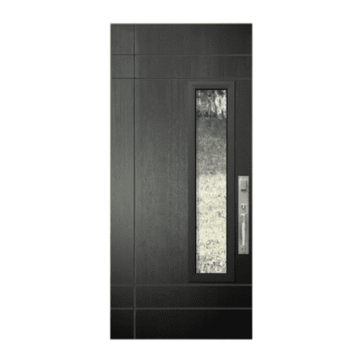 1-Lite Midcentury Modern Stainable Fiberglass Exterior Single Door Slab – Santa Barbara Contemporary Door – Mahogany Grain