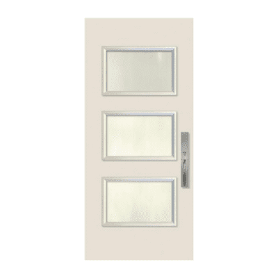 3-Lite Midcentury Modern Smooth Fiberglass Exterior Single Door Slab – Santa Monica Smooth Contemporary Door