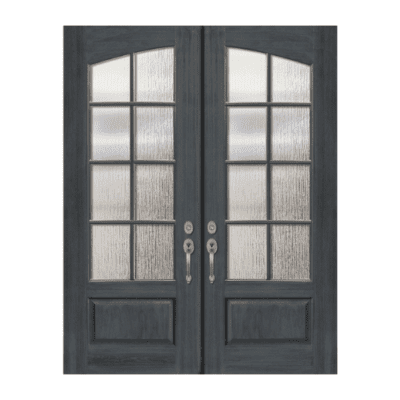 8-Lite over 1-Panel Farmhouse Mahogany Exterior Double Door Slabs – Simulated Divided Lite – Arch Lite