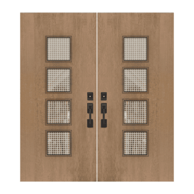 4-Lite Midcentury Modern Mahogany Exterior Double Door Slabs – Venice Mahogany & Glass Contemporary