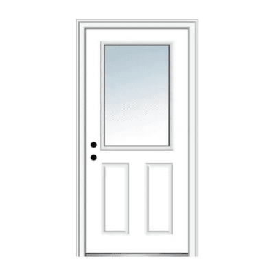 1-Lite over 2 Panel Classic Fiberglass Exterior Prehung Single Door – 1/2 Lite – Right Hand Inswing – Commodity doors come in either smooth or textured fiberglass.