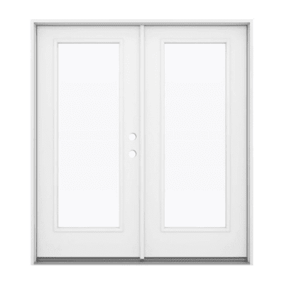 Full-Lite Classic Fiberglass Exterior Prehung Double Doors – Left Hand Inswing – Commodity doors come in either smooth or textured fiberglass.