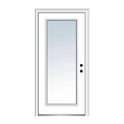 Full-Lite Classic Fiberglass Exterior Prehung Single Door – Left Hand Inswing – Commodity doors come in either smooth or textured fiberglass.