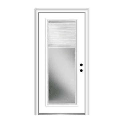 Full-Lite Classic Fiberglass Exterior Prehung Single Door – Mini Blind – Left Hand Inswing – Commodity doors come in either smooth or textured fiberglass.