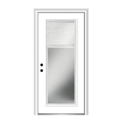 Full-Lite Classic Fiberglass Exterior Prehung Single Door – Mini Blind – Right Hand Inswing – Commodity doors come in either smooth or textured fiberglass.