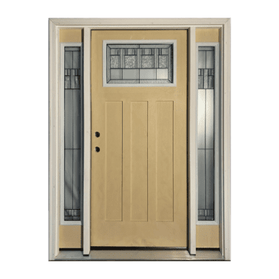 1-Lite over 3-Panel Craftsman Fiberglass Exterior Prehung Sidelite Door – Decorative Glass – Right Hand Inswing