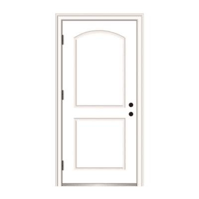 2-Panel Classic Fiberglass Exterior Prehung Single Door – Arch Panel – Left Hand Inswing – Commodity doors come in either smooth or textured fiberglass.