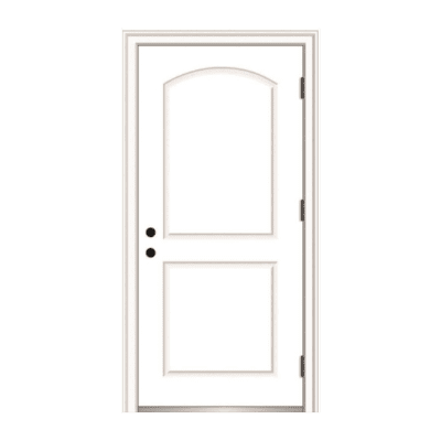 2-Panel Classic Fiberglass Exterior Prehung Single Door – Arch Panel – Right Hand Inswing – Commodity doors come in either smooth or textured fiberglass.