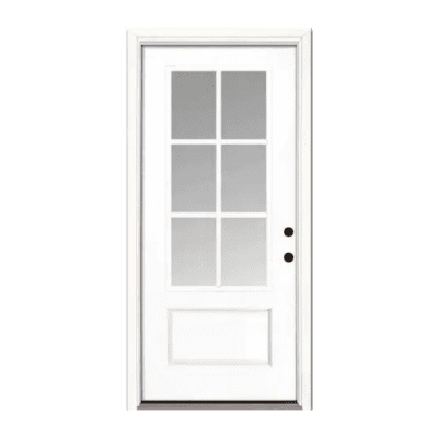 6-Lite over 1-Panel Classic Fiberglass Exterior Prehung Single Door – 3/4 Lite – Left Hand Inswing – Commodity doors come in either smooth or textured fiberglass.