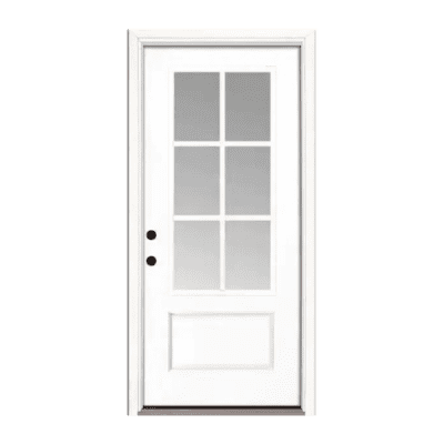 6-Lite over 1-Panel Classic Fiberglass Exterior Prehung Single Door – 3/4 Lite – Right Hand Inswing – Commodity doors come in either smooth or textured fiberglass.