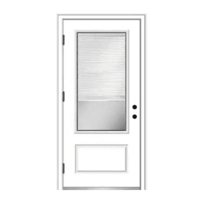 1-Lite over 1-Panel Classic Fiberglass Exterior Prehung Single Door – 3/4 Lite w/ Mini Blind – Left Hand Inswing – Commodity doors come in either smooth or textured fiberglass.