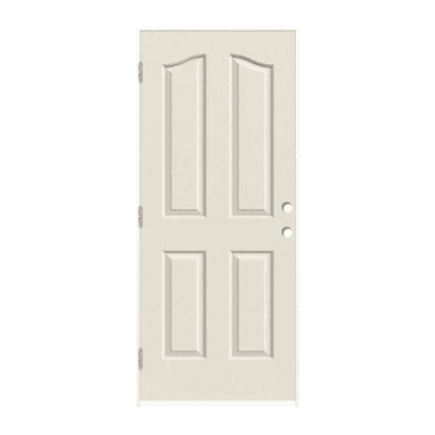 4-Panel Classic Fiberglass Exterior Prehung Single Door – Eyebrow – Left Hand Inswing – Commodity doors come in either smooth or textured fiberglass.