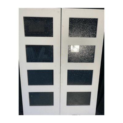 4-Lite Midcentury Modern Fiberglass Exterior Double Door Slabs – Hammered Glass – Left or Right Hand Inswing