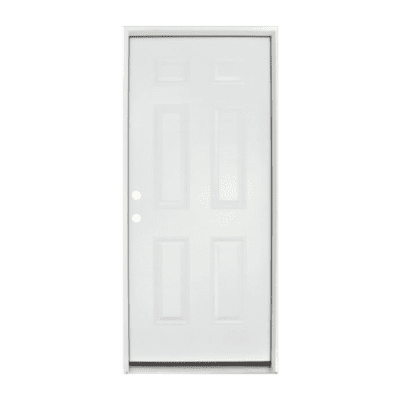 6-Panel Classic Fiberglass Exterior Prehung Single Door – Right Hand Inswing – Commodity doors come in either smooth or textured fiberglass.