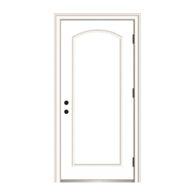 1-Panel Classic Fiberglass Exterior Prehung Single Door – Center Arch Panel – Right Hand Inswing – Commodity doors come in either smooth or textured fiberglass.
