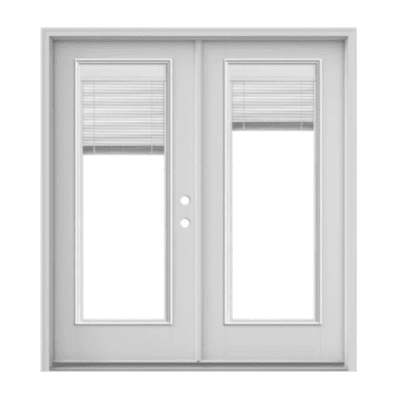Full-Lite Classic Fiberglass Prehung Double Doors – Mini-Blinds – Left Hand Inswing – Commodity doors come in either smooth or textured fiberglass.