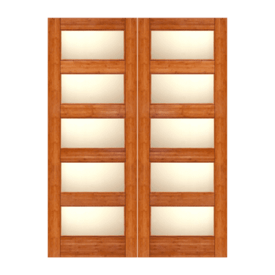 5-Lite Midcentury Modern Bamboo Interior Double Door Slabs – BM 11 Matte Glass