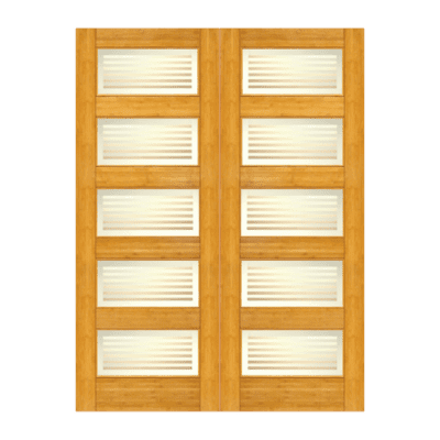 5-Lite Midcentury Modern Bamboo Interior Double Door Slabs – BM 12 Matte Bars Glass