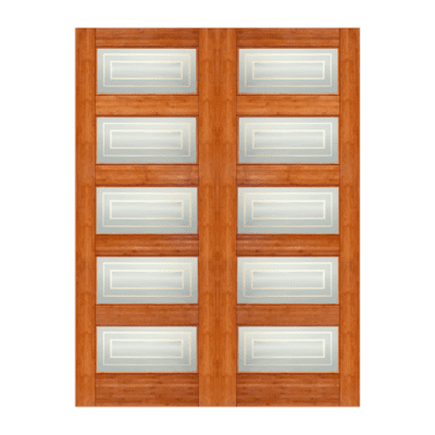 5-Lite Midcentury Modern Bamboo Interior Double Door Slabs – BM 13 Matte Square Glass