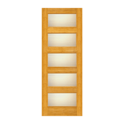 5-Lite Midcentury Modern Bamboo Interior Single Door Slab – BM 14 Matte Line Glass