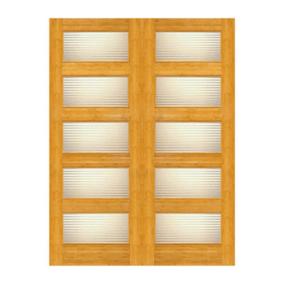 5-Lite Midcentury Modern Bamboo Interior Double Door Slabs – BM 14 Matte Line Glass