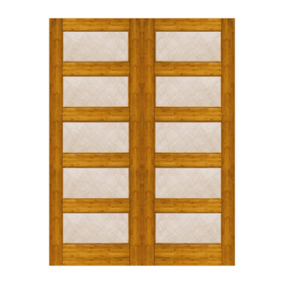 5-Lite Midcentury Modern Bamboo Interior Double Door Slabs – BM 15 Silk Glass