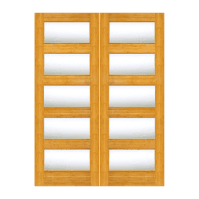 5-Lite Midcentury Modern Bamboo Interior Double Door Slabs – BM 16 Clear Glass