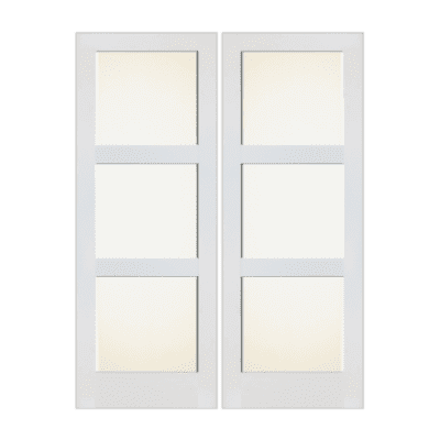 3-Lite Midcentury Modern Prime White Interior Double Door Slabs – DLX SH 19