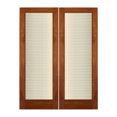 Full-Lite Midcentury Modern Mahogany Exterior Double Door Slabs – FG 11 Blinds
