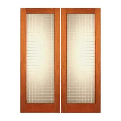 Full-Lite Midcentury Modern Mahogany Exterior Double Door Slabs – FG 12 Cubes